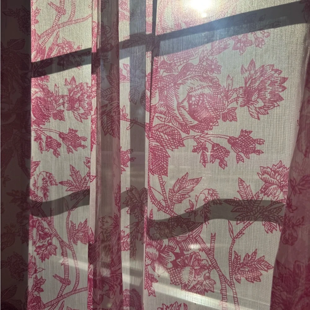 Pink sheer loral vine / botanical toile print curtain set of 2 84inches